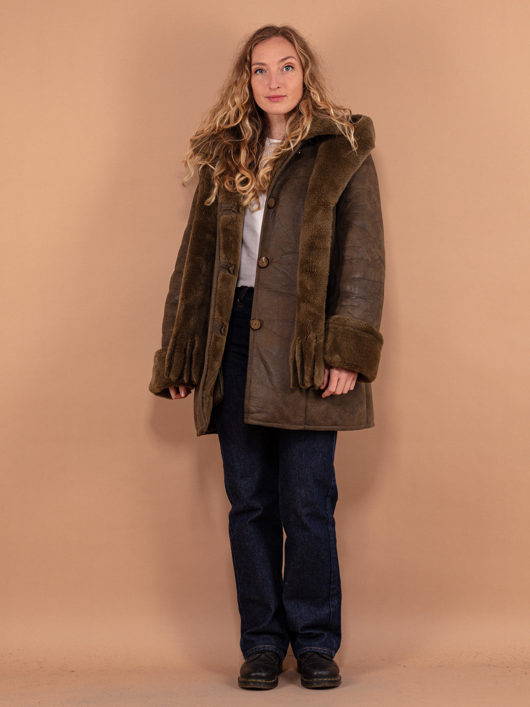 Vintage 90's Women Faux Penny Lane Coat in Brown - NorthernGrip