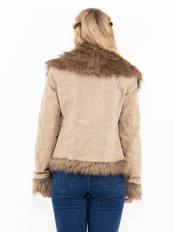 Vintage 90. gadu Penny Lane zamšādas šerpu jaka bēšā krāsā