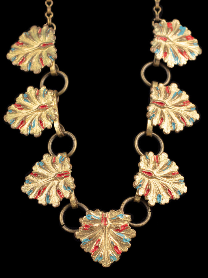 Vintage 30. gadu Art Deco kaklarota ar sarkaniem un ziliem akcentiem