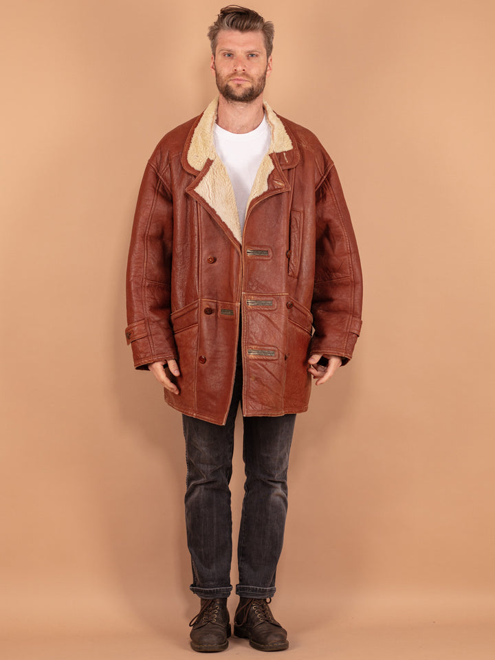 Vintage 80's Men Sheepskin Coat in Brown - NorthernGrip