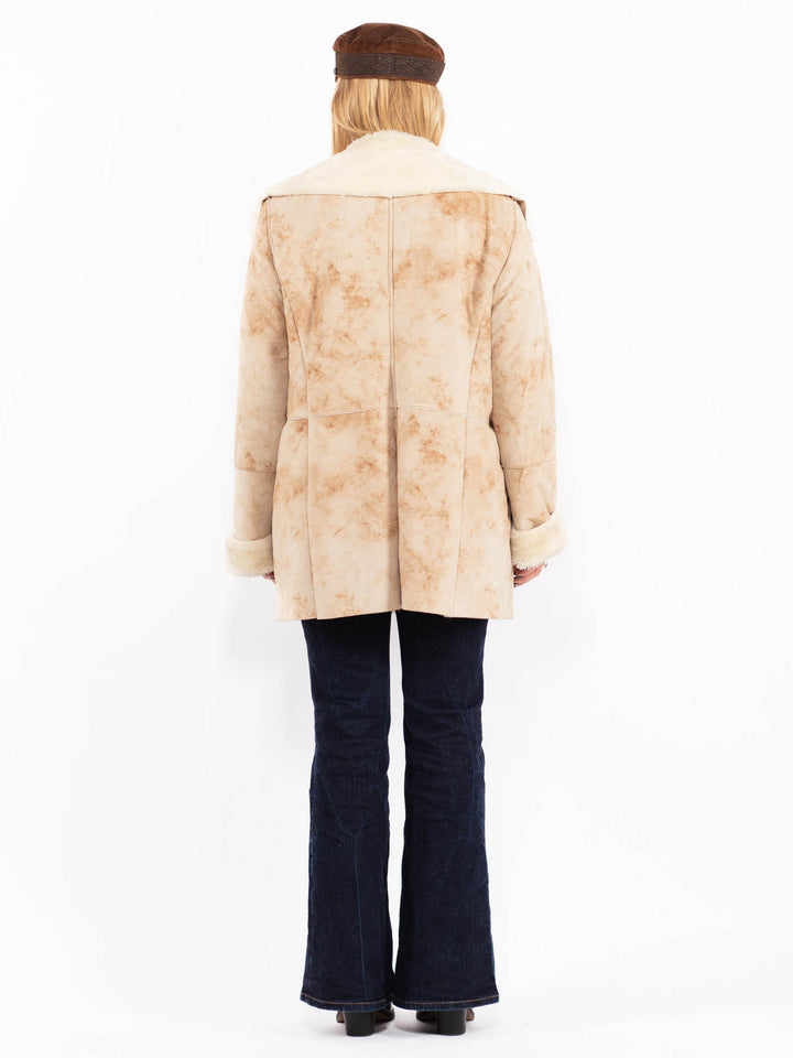 Vintage 90. gadu Penny Lane mākslīgās aitādas mētelis bēšā krāsā