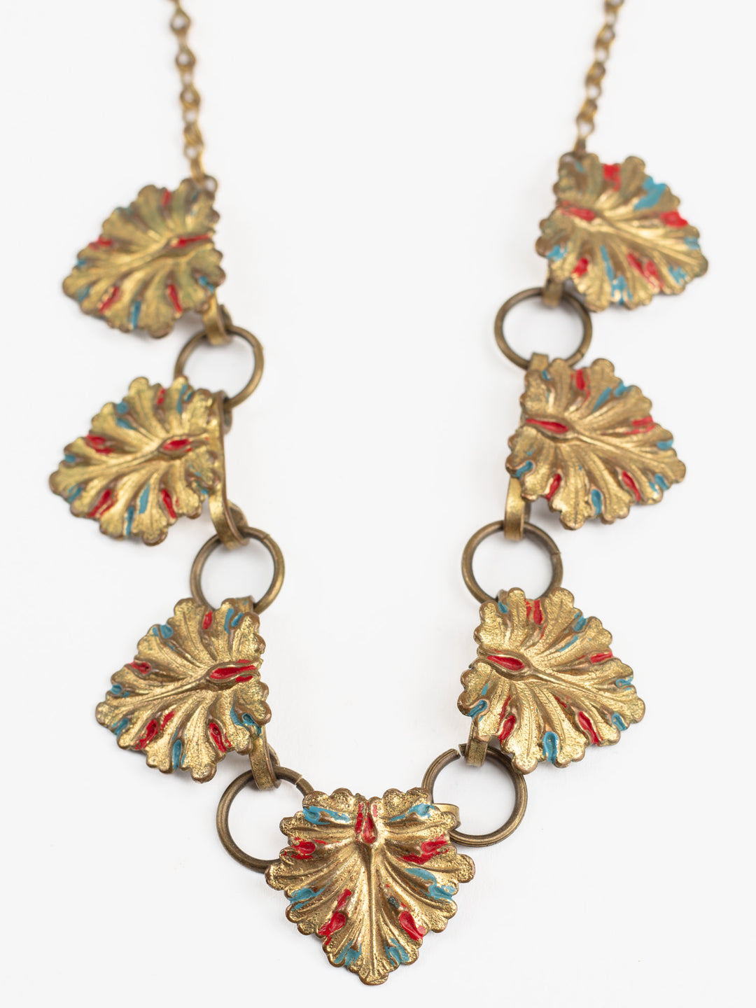 Vintage 30. gadu Art Deco kaklarota ar sarkaniem un ziliem akcentiem