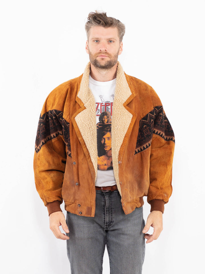 Vintage 80's Men Suede Jacket in Brown