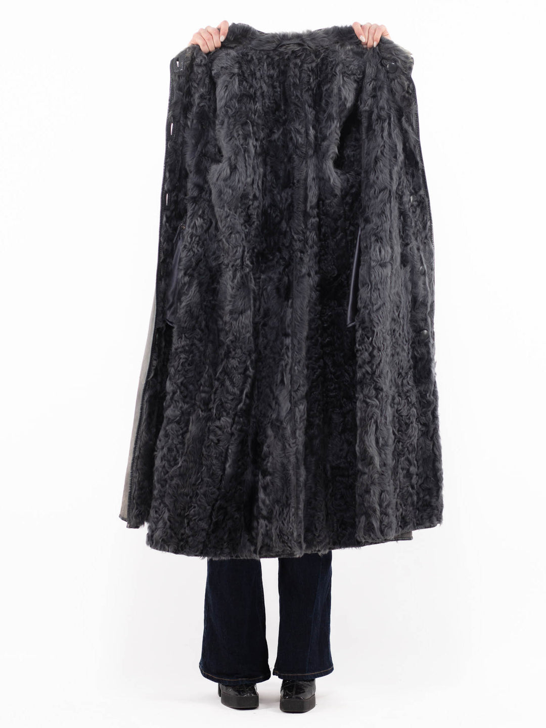 Vintage 80's Women Sheepskin Coat in Gray