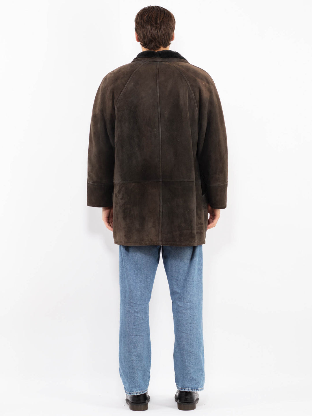 Vintage 80. gadu vīriešu aitādas mētelis pelēkā krāsā