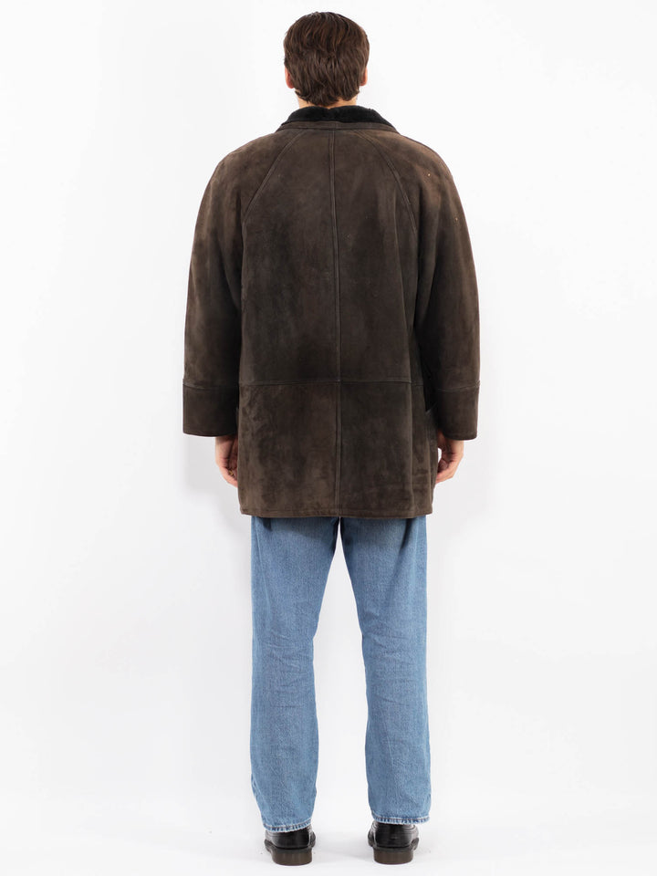 Vintage 80. gadu vīriešu aitādas mētelis pelēkā krāsā