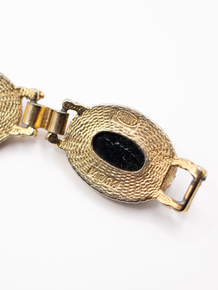 Vintage 60. gadu Sphinx Viktorijas laikmeta atdzimšanas melna rokassprādze