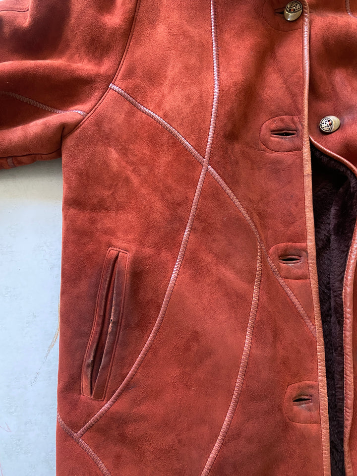 Vintage 80's Women Sheepskin Coat in Red - NorthernGrip