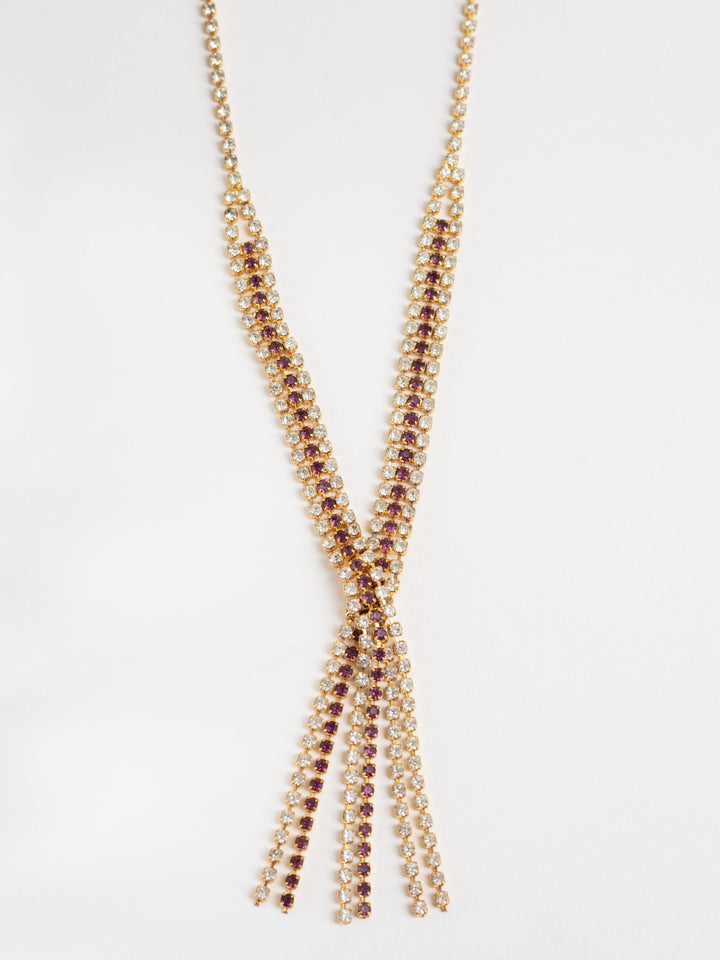 Vintage 80. gadu zelta toņa kaklarota ar violetiem un caurspīdīgiem rhinestones dimantiem
