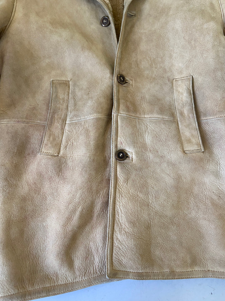 Vintage 70's Men Sheepskin Coat in Beige