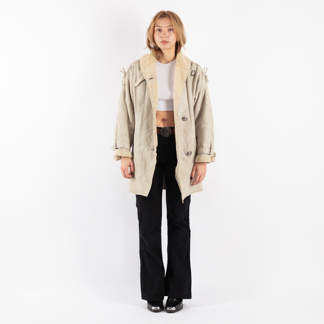 Vintage 80's Women Sheepskin Coat in Gray