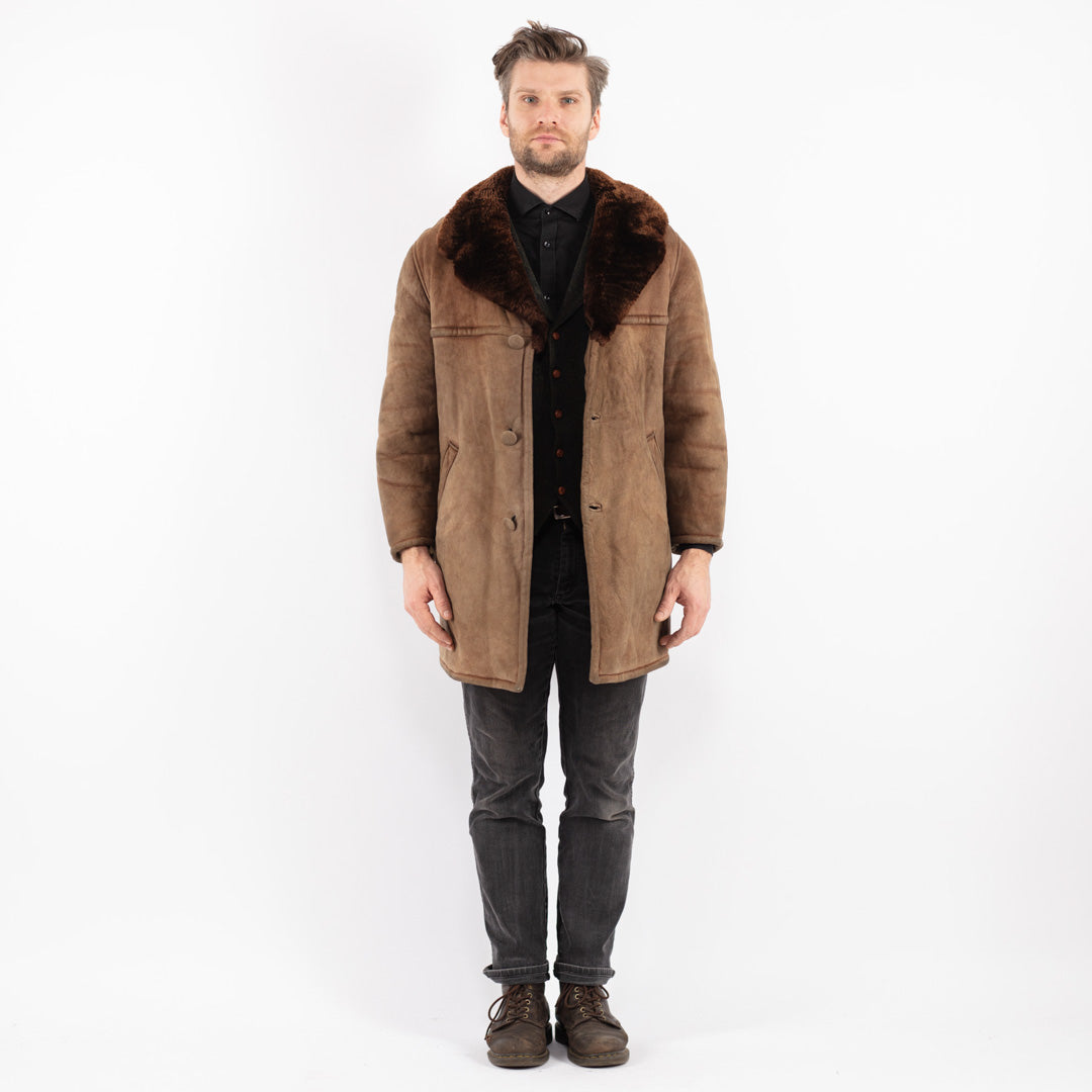 Vintage 70's Men Sheepskin Coat in Beige