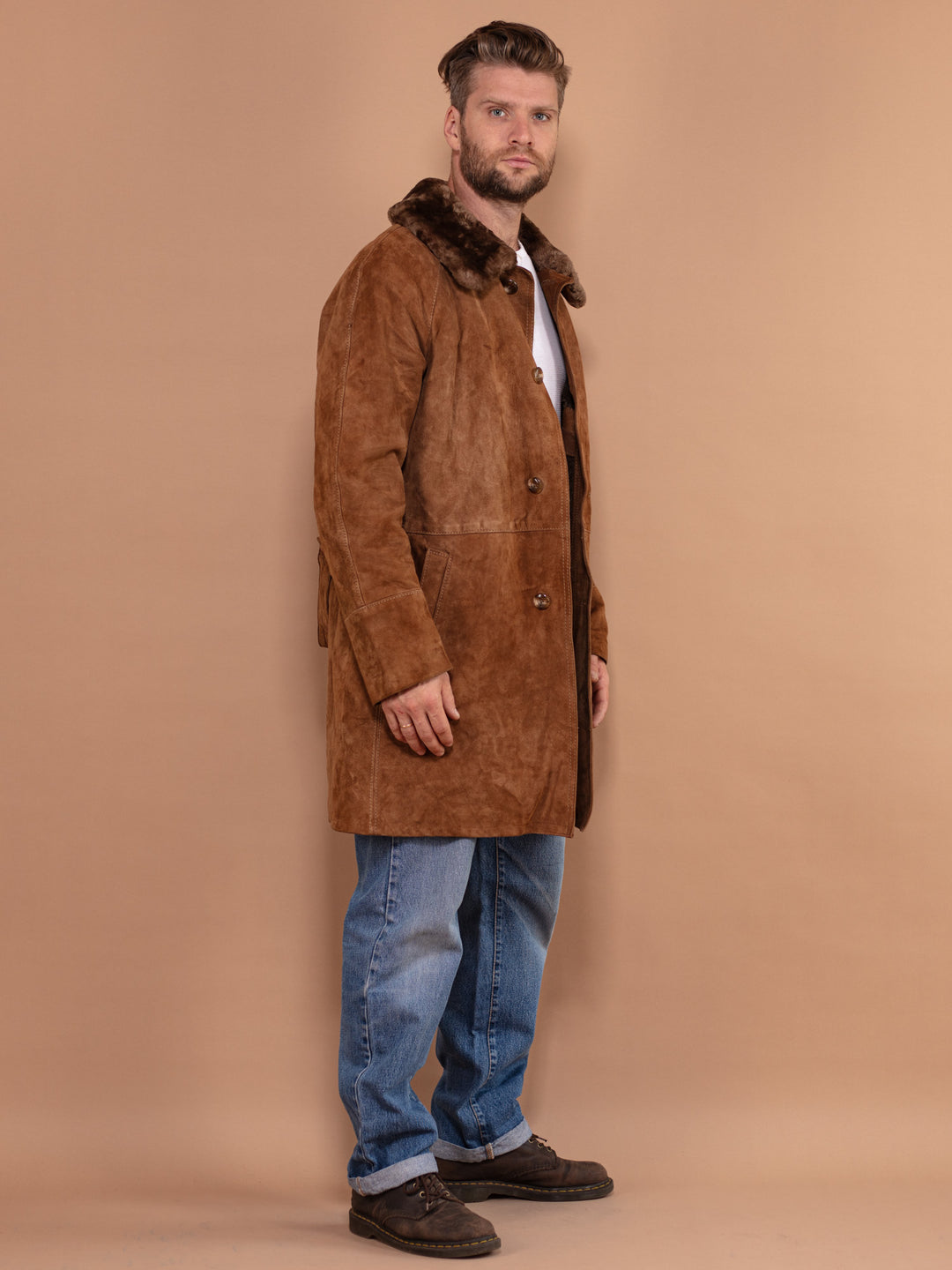 Vintage 70's Men Suede Sherpa Coat in Brown - NorthernGrip