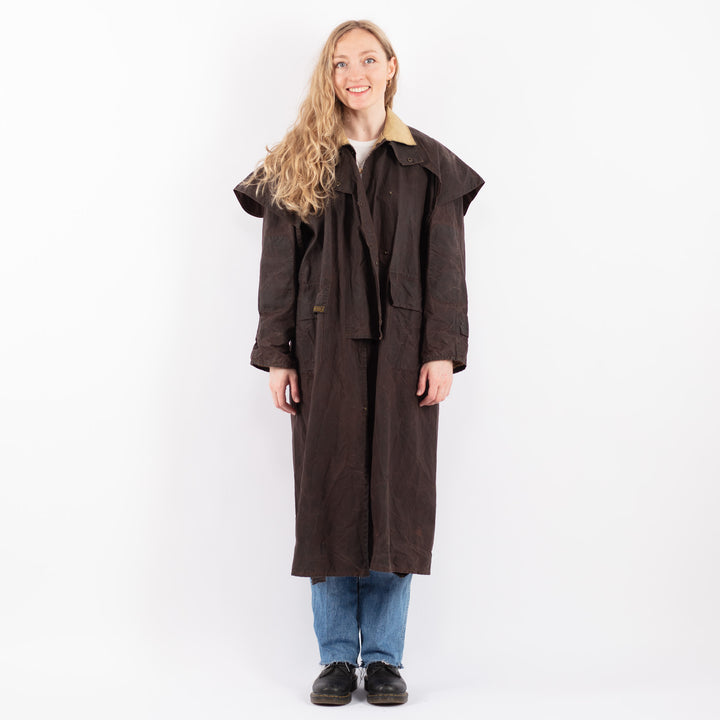 Vintage 90's Women Waxed Cotton Coat in BrownV9437