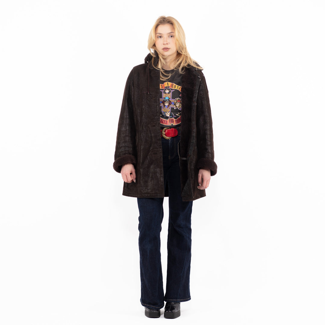 Vintage 80's Women Sheepskin Coat in Brown