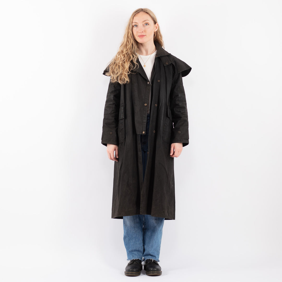 Vintage 90's Women Waxed Cotton Coat in BlackV9438