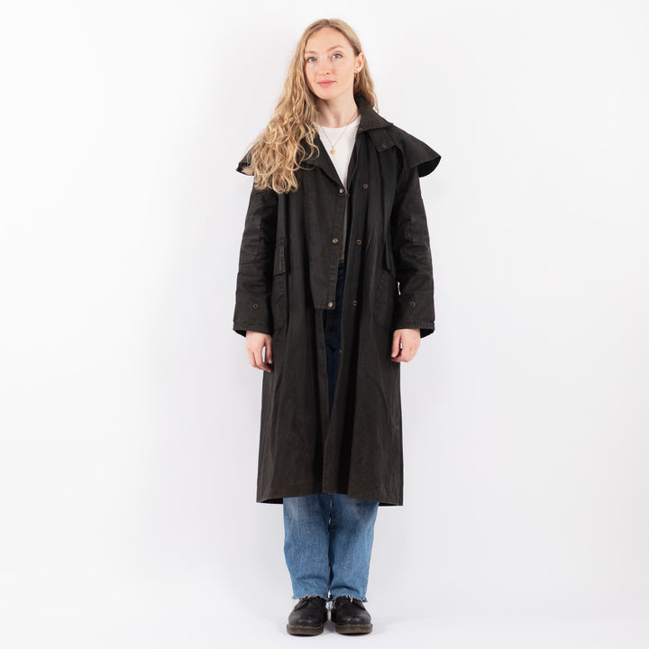 Vintage 90's Women Waxed Cotton Coat in BlackV9438