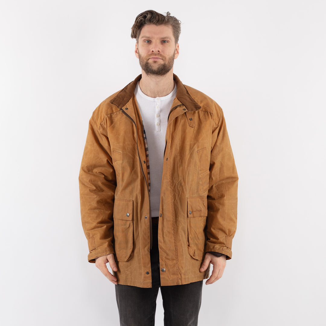 Vintage 90's Men Waxed Cotton Jacket in BeigeZ921