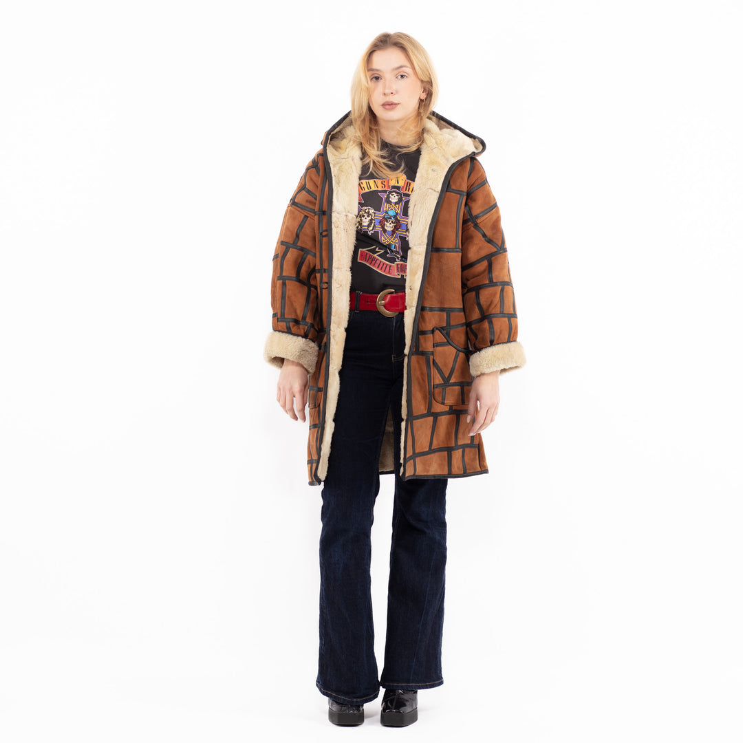 Vintage 90's Women Sheepskin Coat in Brown