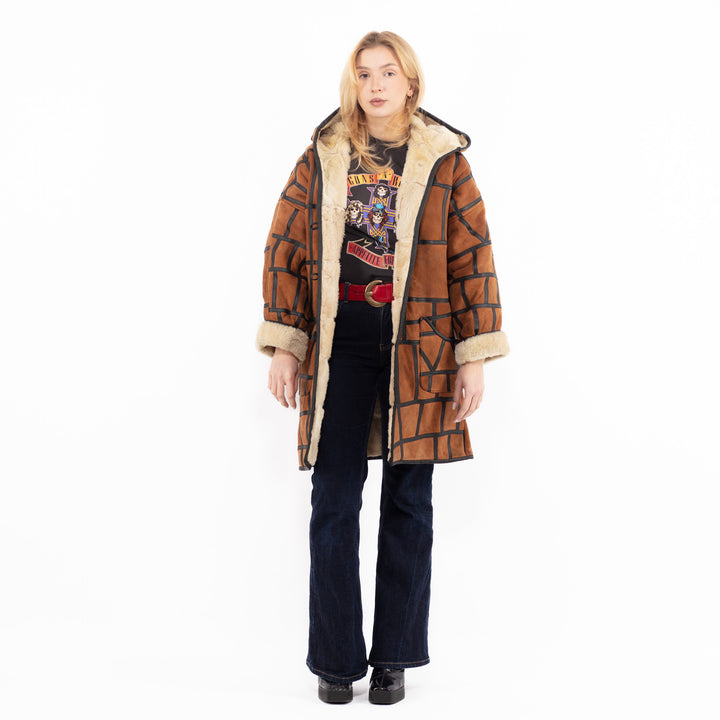Vintage 90's Women Sheepskin Coat in Brown