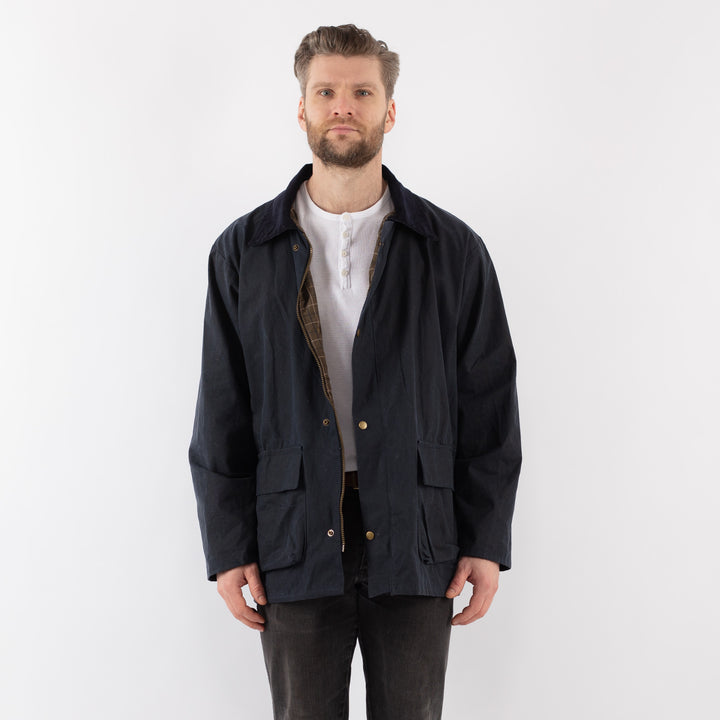 Vintage 90's Men Waxed Cotton Jacket in BlueZ922