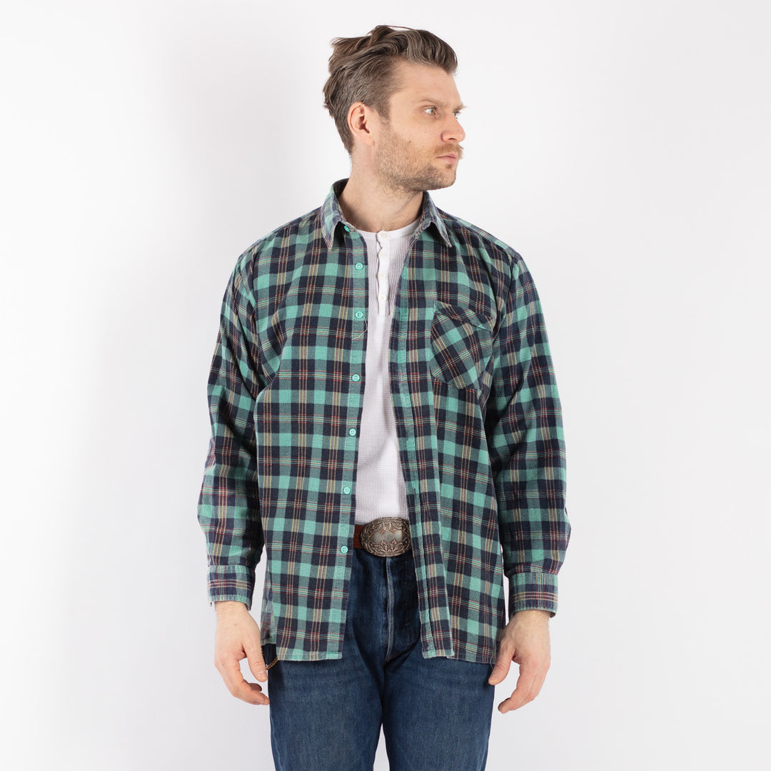 Vintage 80's Men Plaid Flannel Shirt in MultiZ1145