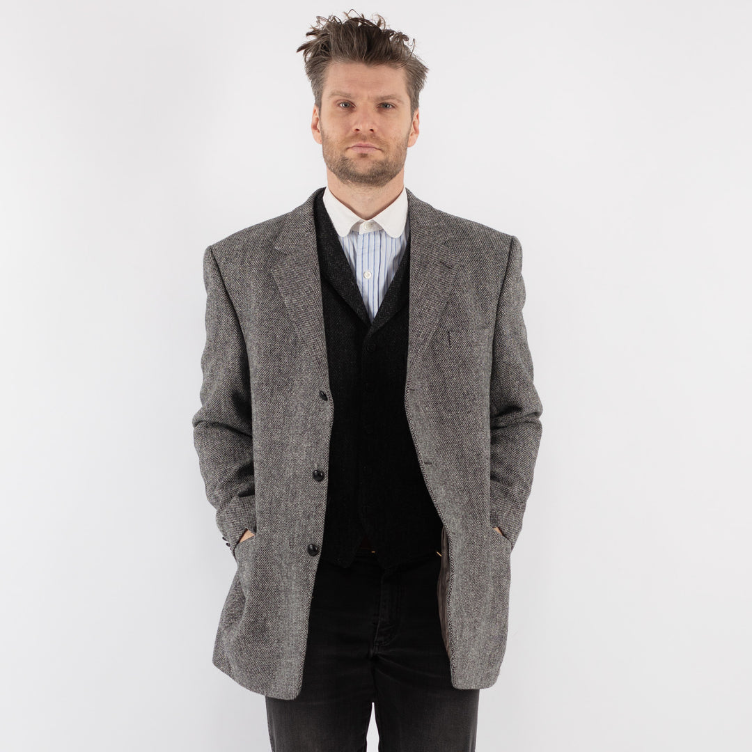 Vintage 90's Men Harris Tweed Jacket in Gray