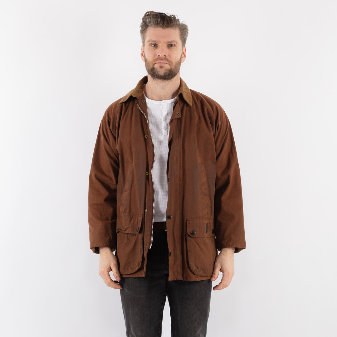 Vintage 90's Men Waxed Cotton Jacket in BrownZ924