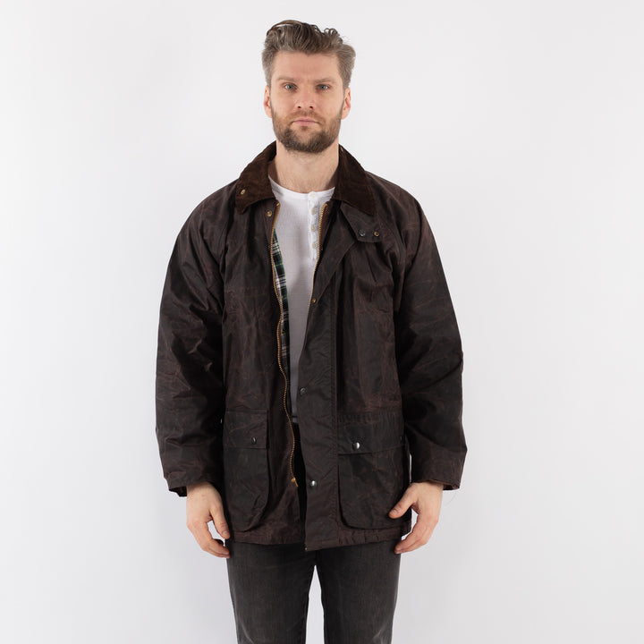 Vintage 90's Men Waxed Cotton Jacket in BrownZ929