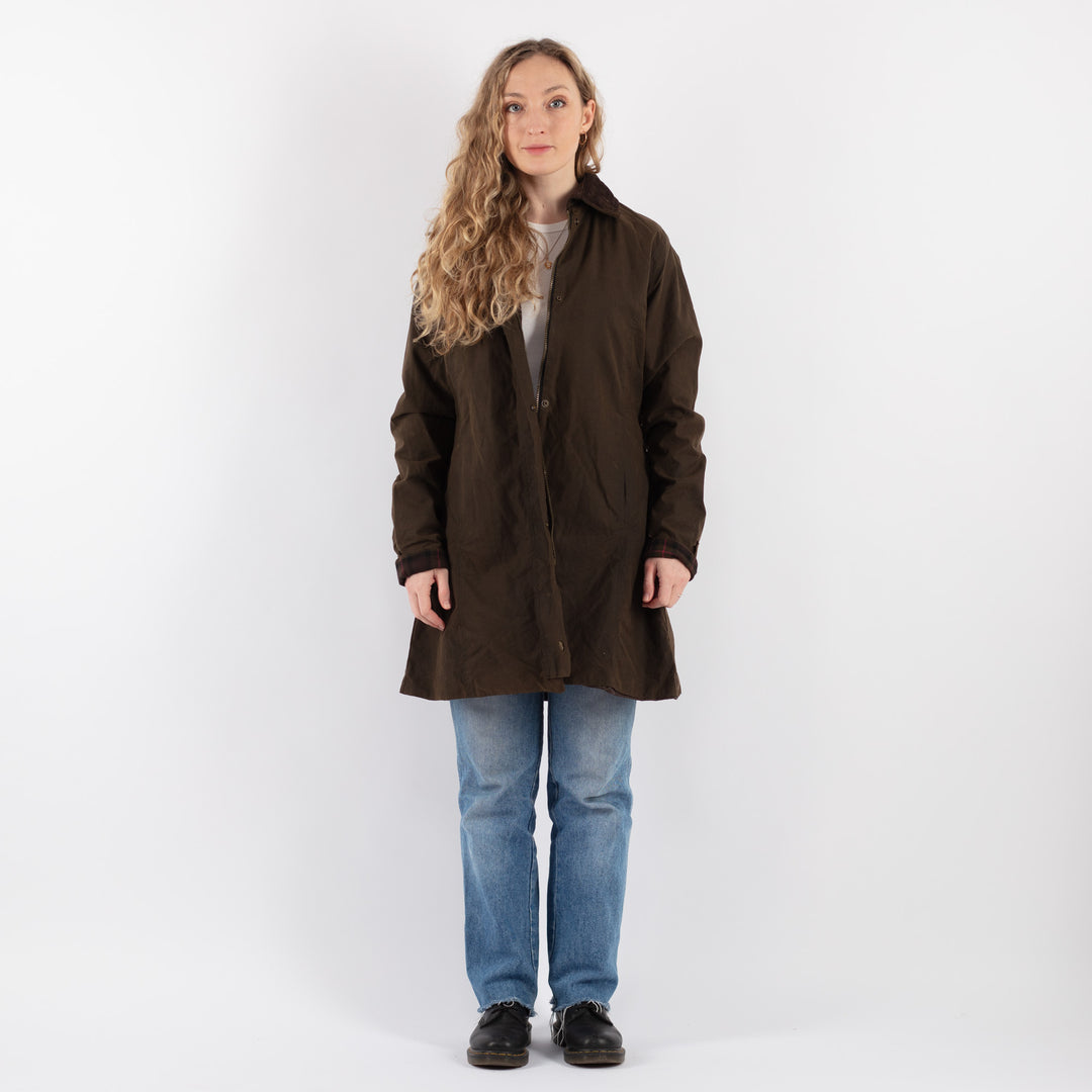 Vintage 90's Women Waxed Cotton Coat in Brown - NorthernGrip