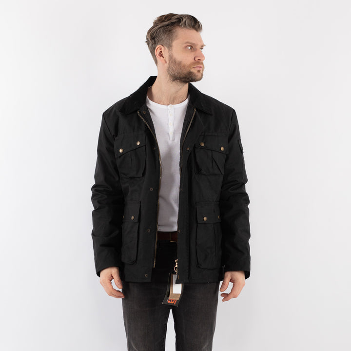 Vintage 00's Men Waxed Cotton Jacket in BlackZ931