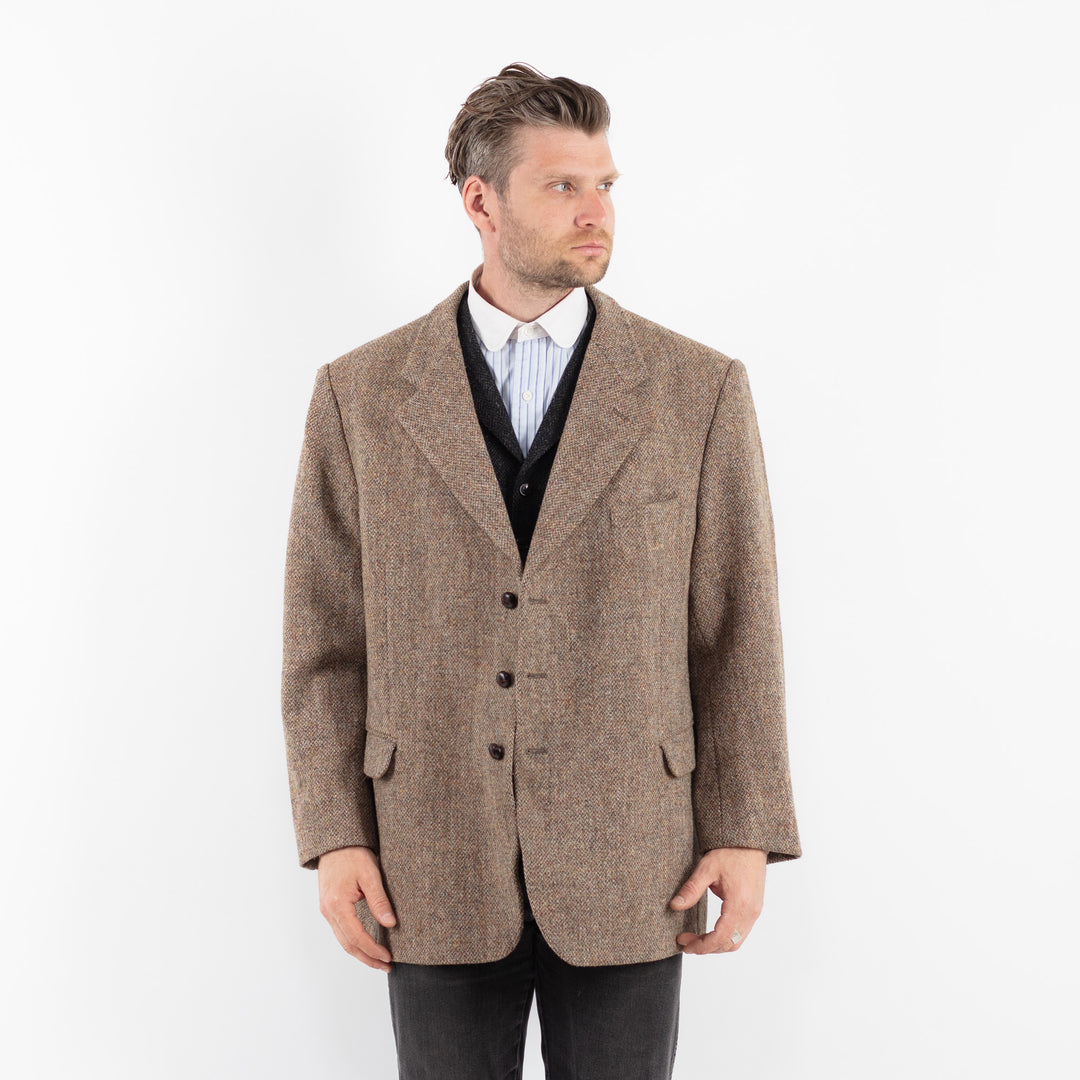 Vintage 90's Men Oversized Harris Tweed Jacket in Brown