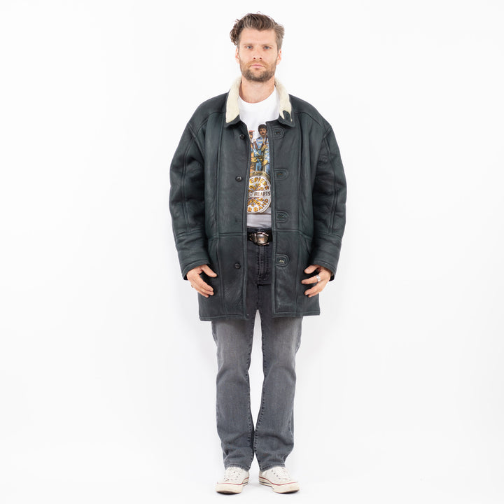 Vintage 80's Men Sheepskin Shearling Coat in GrayZ1925