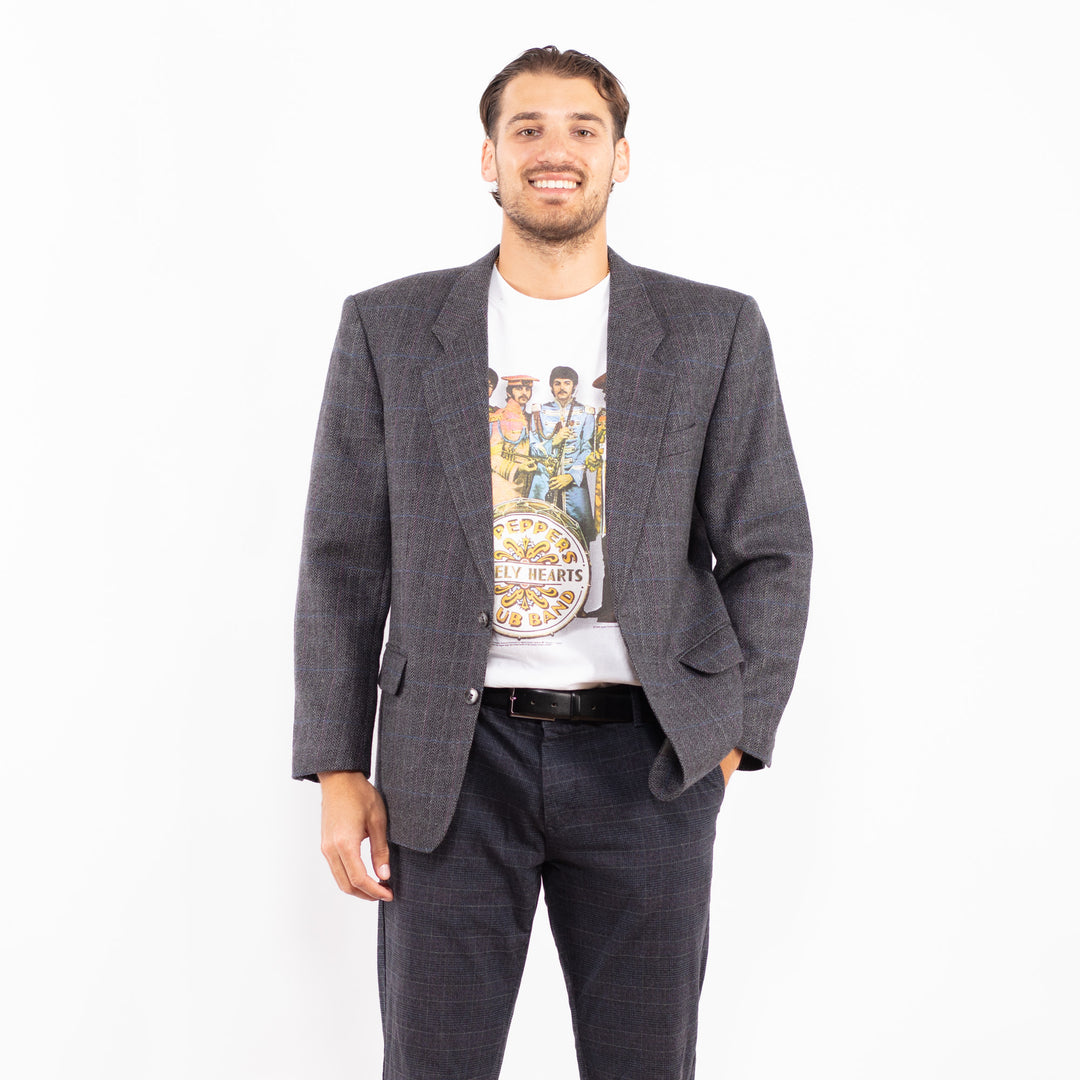 Vintage 80's Men Wool Blazer Jacket in GrayZ2171