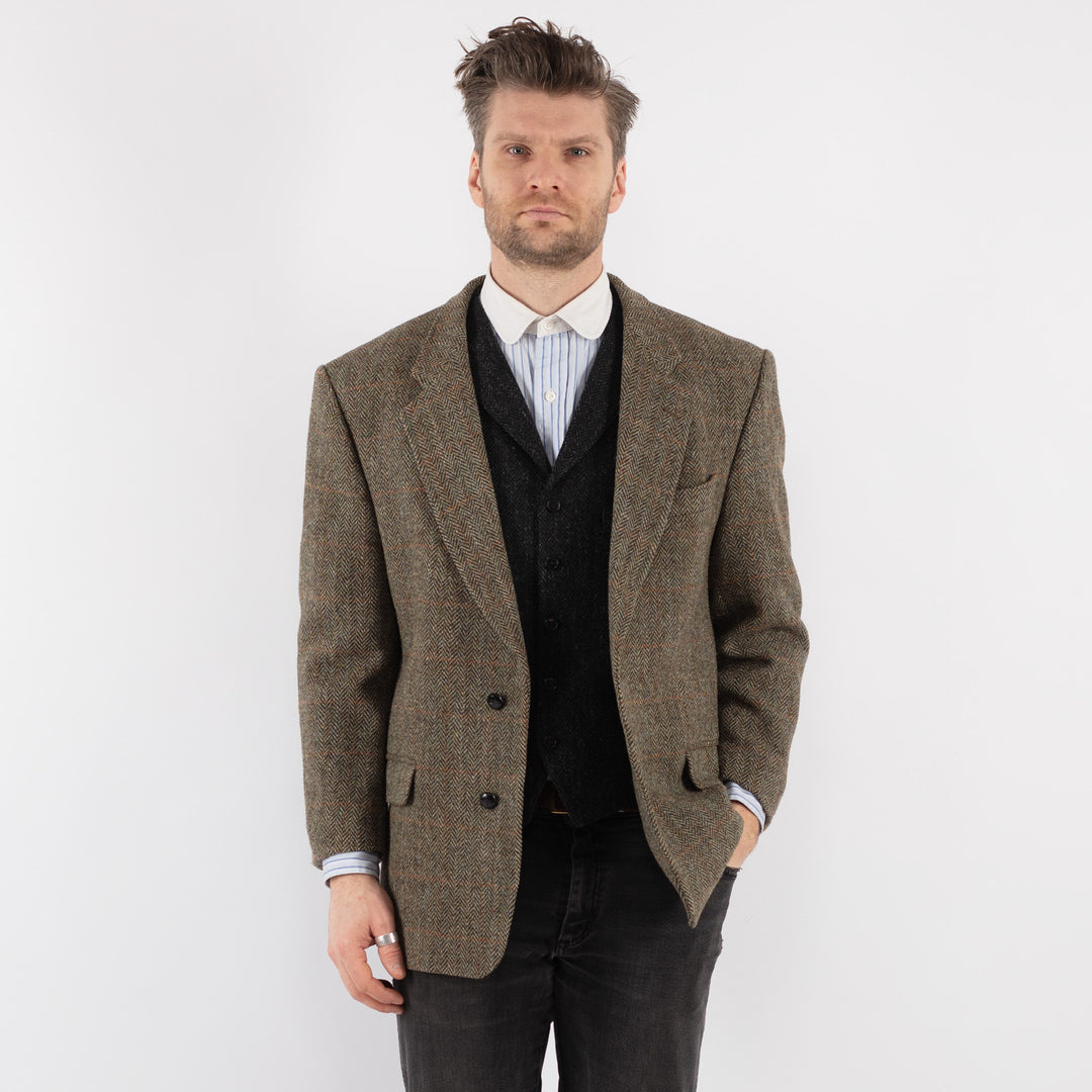 Vintage 80's Men Harris Tweed Jacket in Olive Green - NorthernGrip