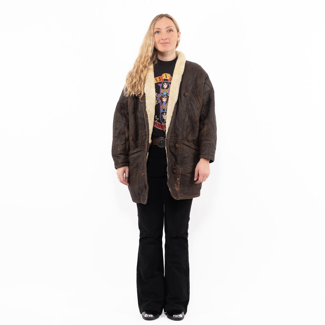 Vintage 90's Women Sheepskin Coat in BrownA0890