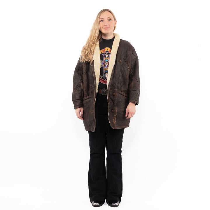 Vintage 90's Women Sheepskin Coat in BrownA0890