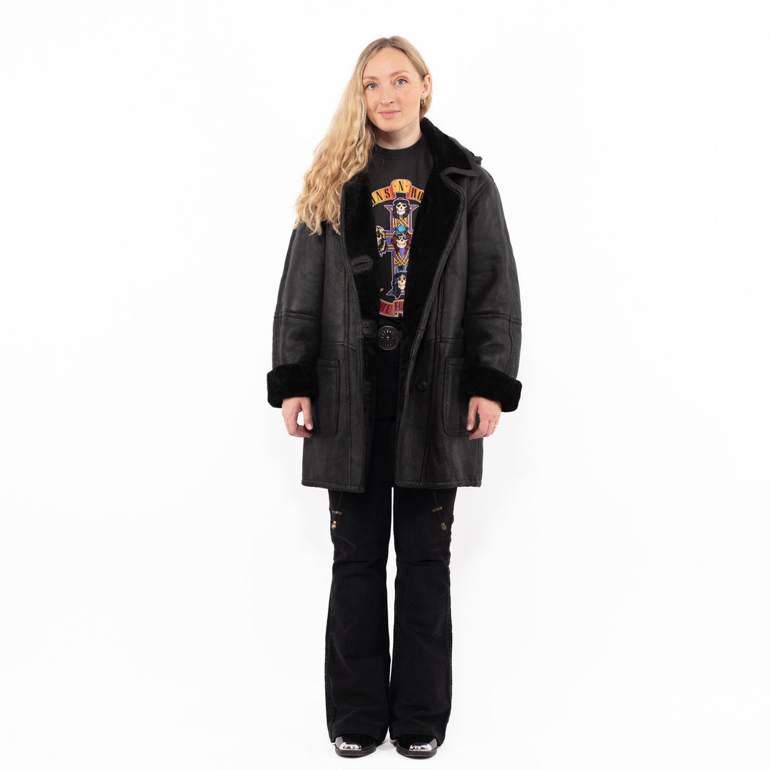 Vintage 90's Women Sheepskin Coat in BlackA0891