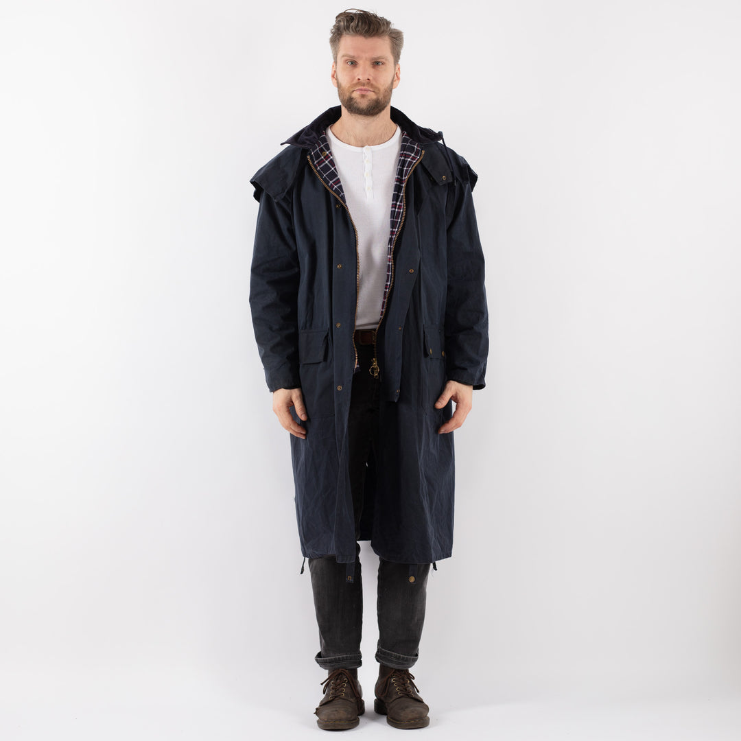 Vintage 90's Men Waxed Cotton Coat in BlueZ903