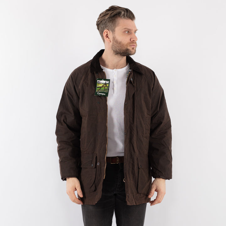 Vintage 00's Men Waxed Cotton Jacket in BrownZ904