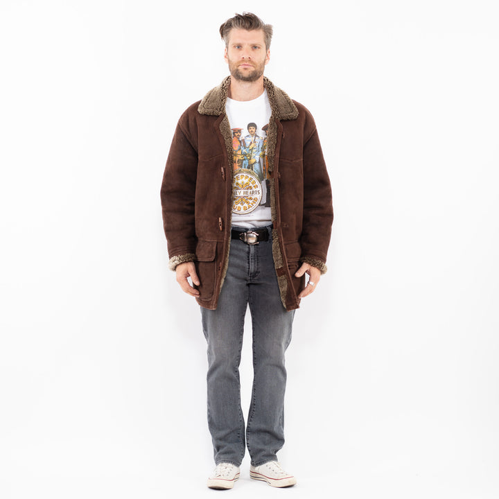 Vintage 80. gadu vīriešu aitādas mētelis brūnā krāsā