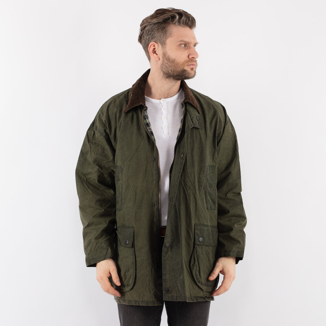 Vintage 90's Men Waxed Cotton Jacket in GreenZ909