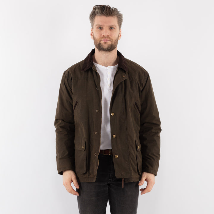 Vintage 00's Men Waxed Cotton Jacket in BrownZ912