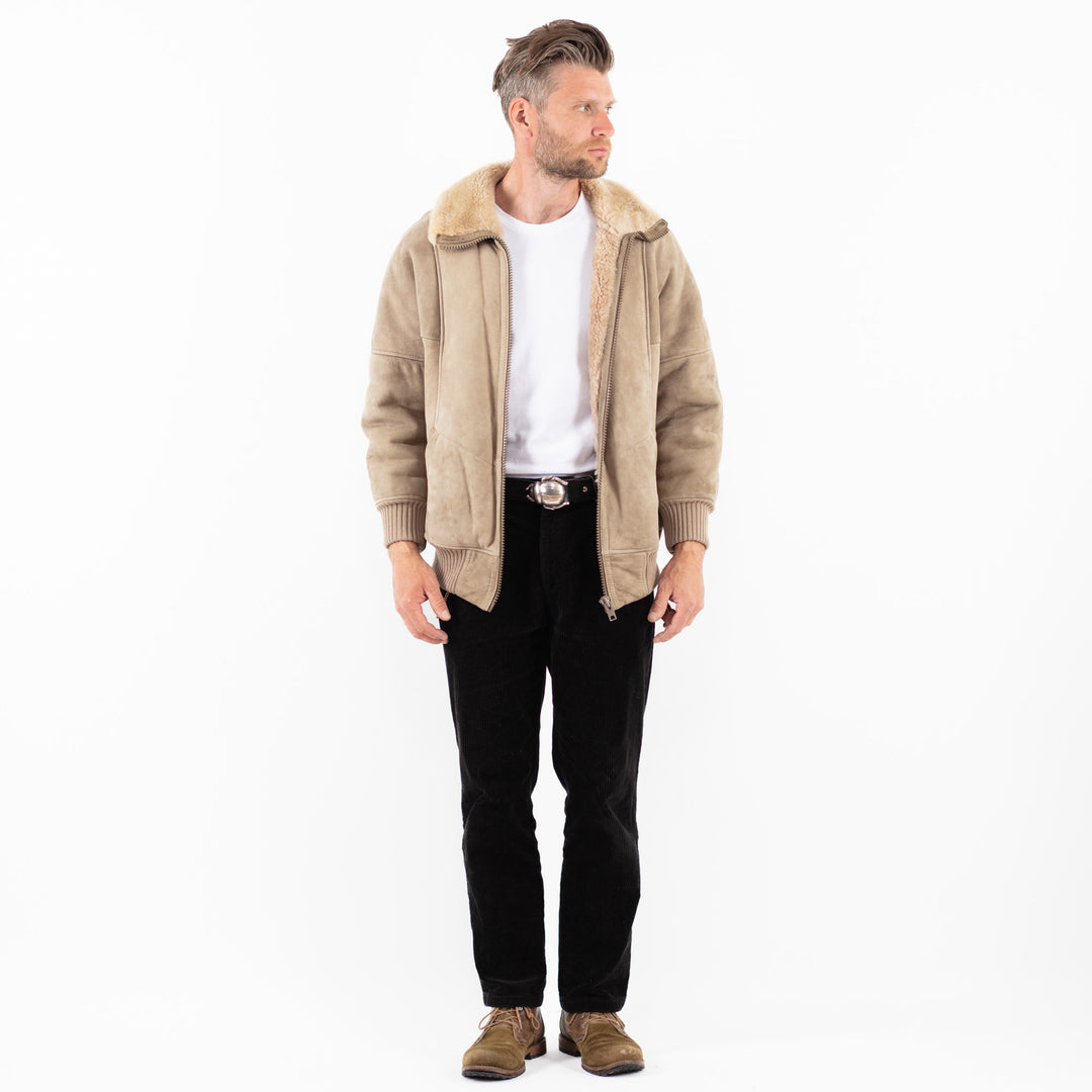 Vintage 90's Men Sheepskin Jacket in BeigeZ1842