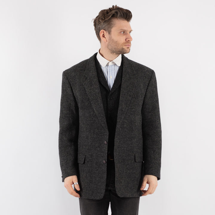 Vintage 70's Men Harris Tweed Jacket in GrayZ724