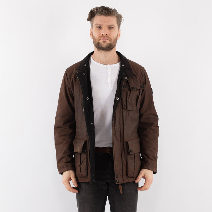 Vintage 00's Men Waxed Cotton Jacket in BrownZ916