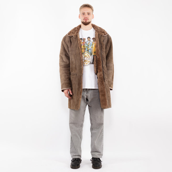Vintage 90's Men Sheepskin Coat in BeigeZ2477