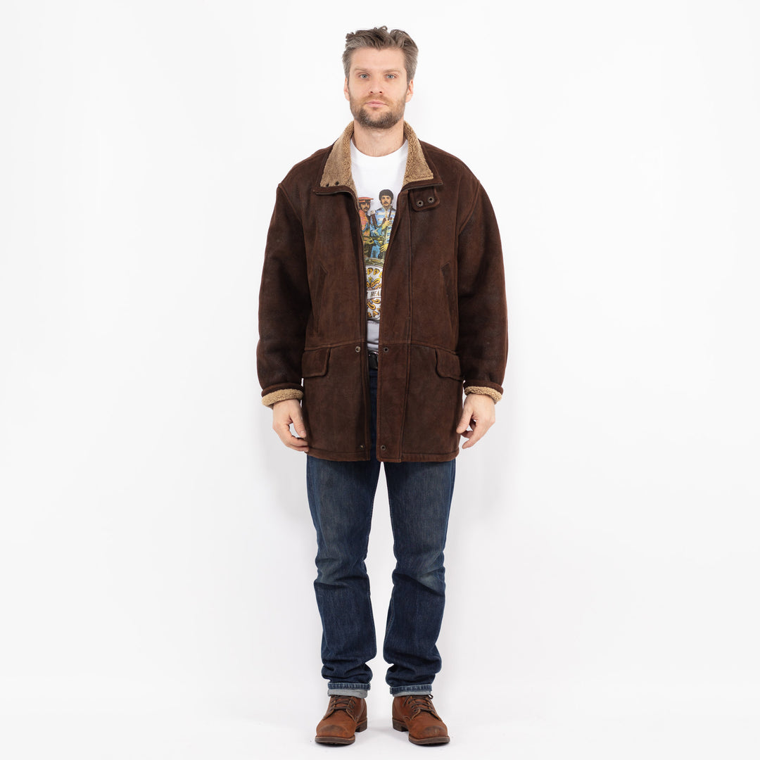 Vintage 90's Men Sheepskin Coat in BrownZ2675