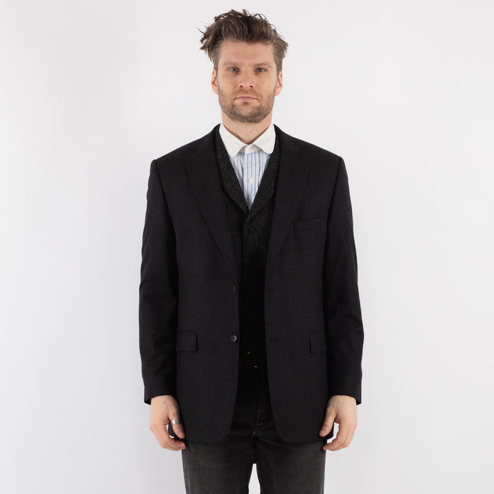 Vintage 90's Men Wool Blazer Jacket in Black - NorthernGrip