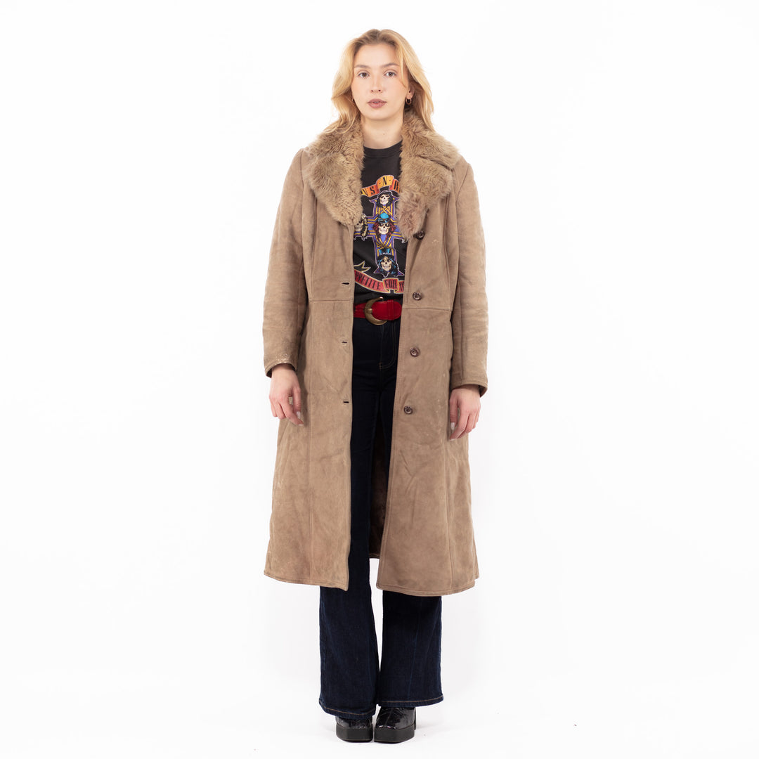 Vintage 70's Women Sheepskin Coat in Beige